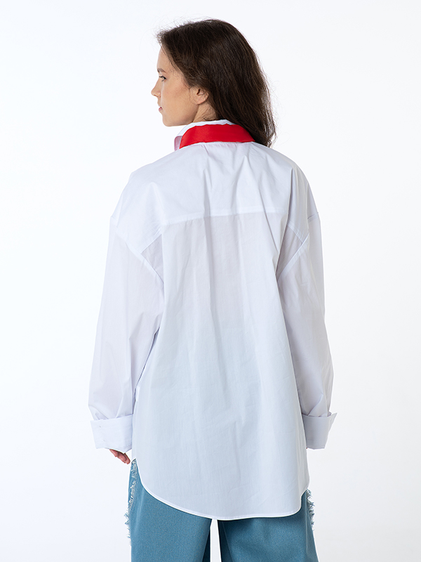 Комплект "Стрелы амура" -  базовая белая рубашка оверсайз и шарф - галстук с сердцами