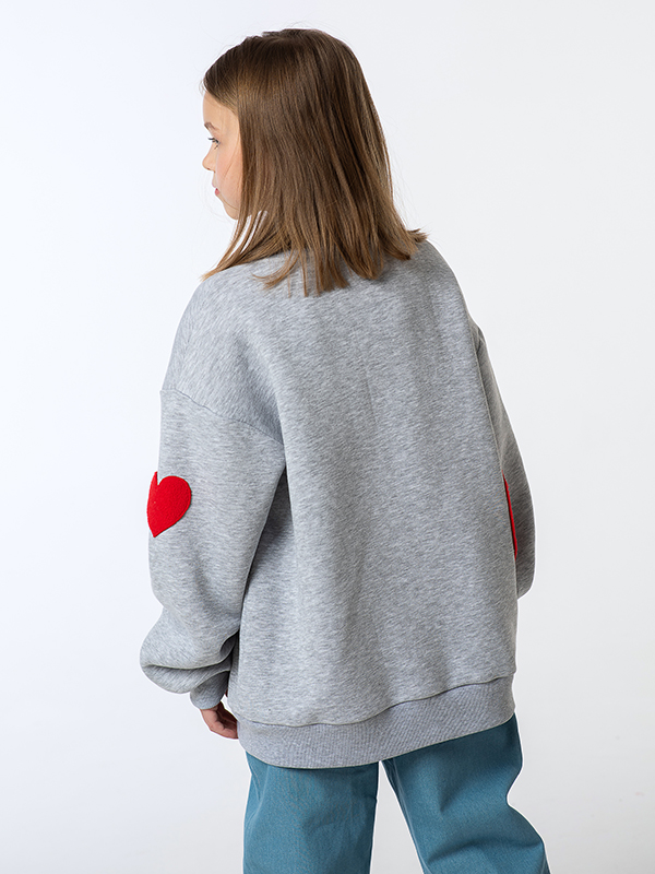 Светло-серый меланж свитшот с большой аппликацией Сердце
