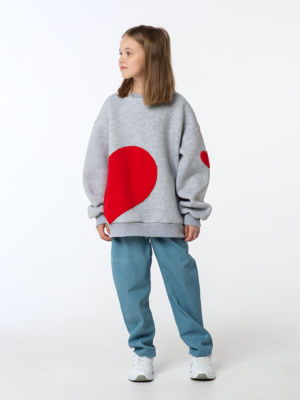Светло-серый меланж свитшот с большой аппликацией Сердце