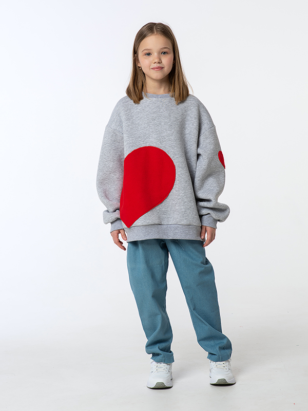 Светло-серый меланж свитшот с большой аппликацией Сердце