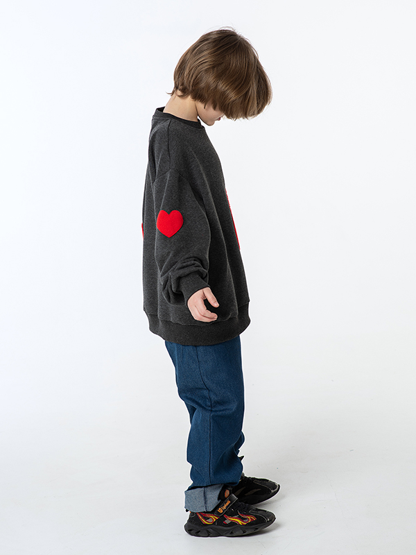 Темно-серый меланж свитшот с большой аппликацией Сердце