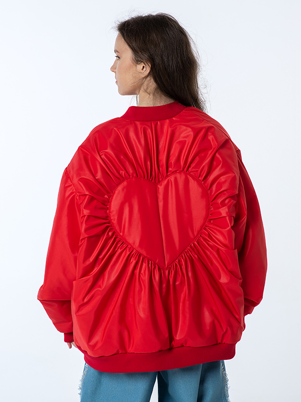 Ярко красная куртка-бомбер "Hearts alive" для девочки