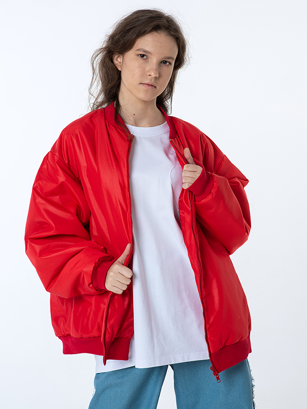 Ярко красная куртка-бомбер "Hearts alive" для девочки