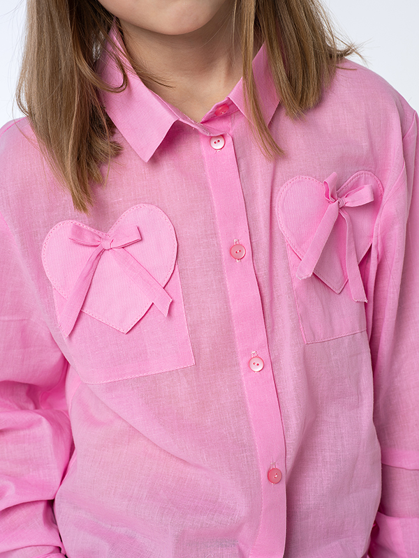 Розовая рубашка для девочки с карманами-сердцами
