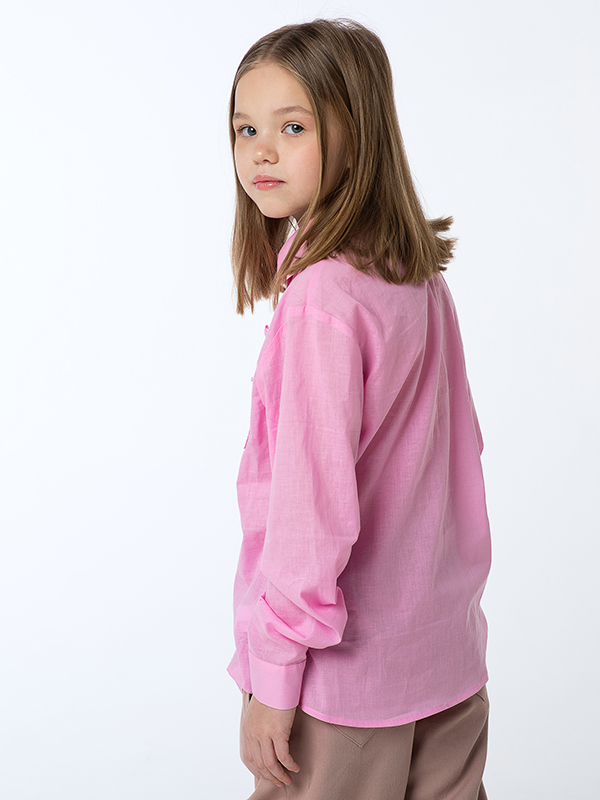 Розовая рубашка для девочки с карманами-сердцами