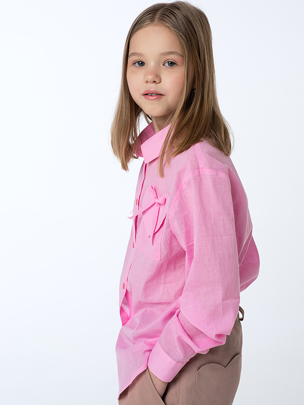 Розовая рубашка для девочки с карманами-сердцами