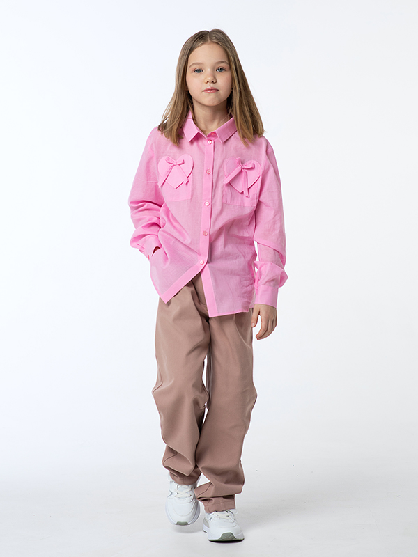 Розовая рубашка для девочки с карманами-сердцами