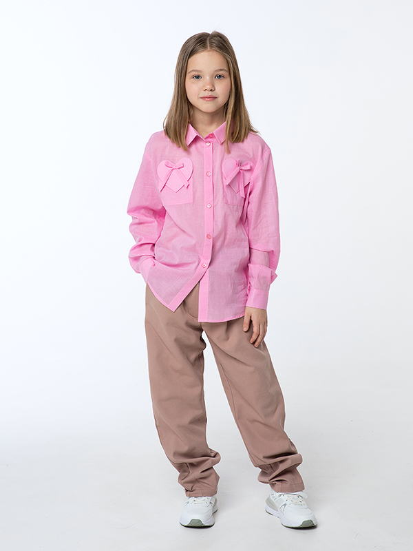 Бежево-розовые детские джинсы-бананы с карманами-сердечками