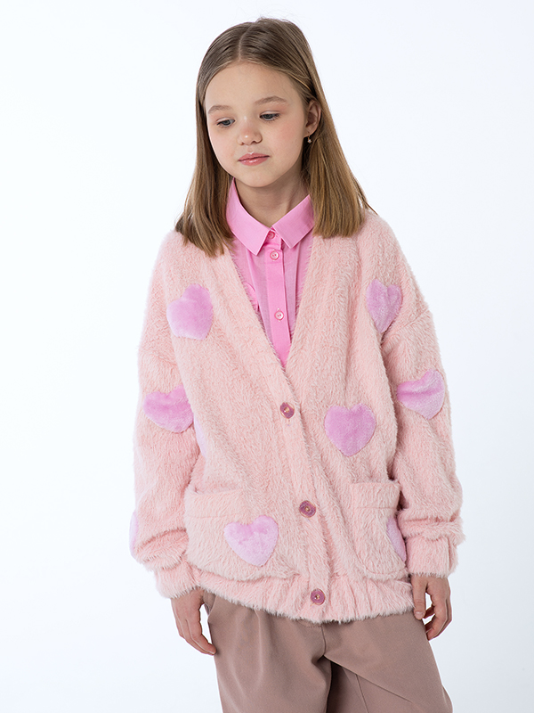 Мягкий розовый кардиган с сердечками