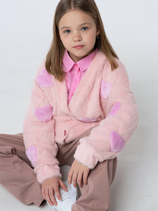 Мягкий розовый кардиган с сердечками