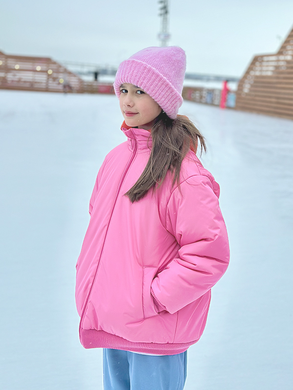 Розовая куртка-бомбер "Hearts alive" для девочки версия ЗИМА