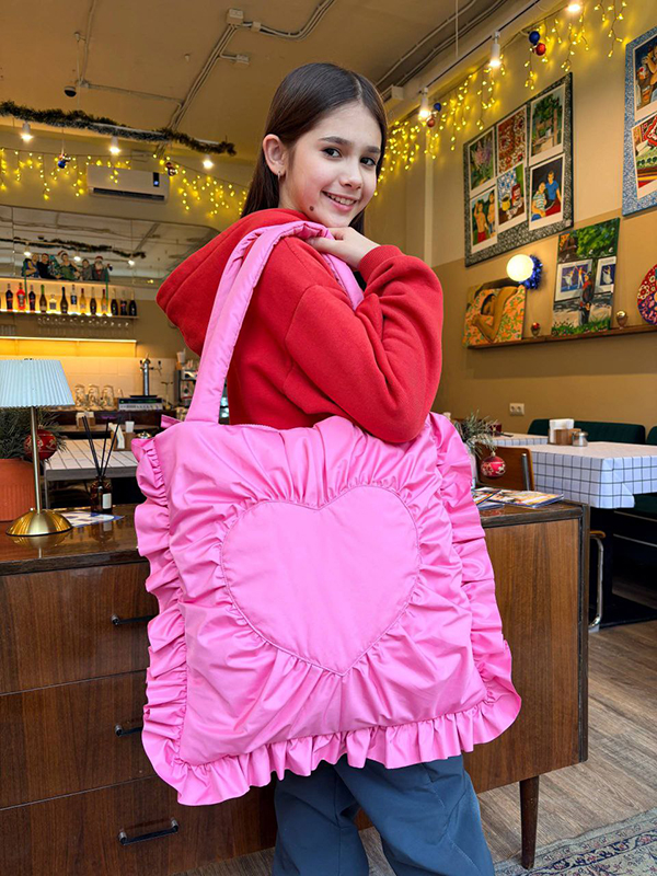 Розовая сумка-шоппер с драпировками "Сердце"