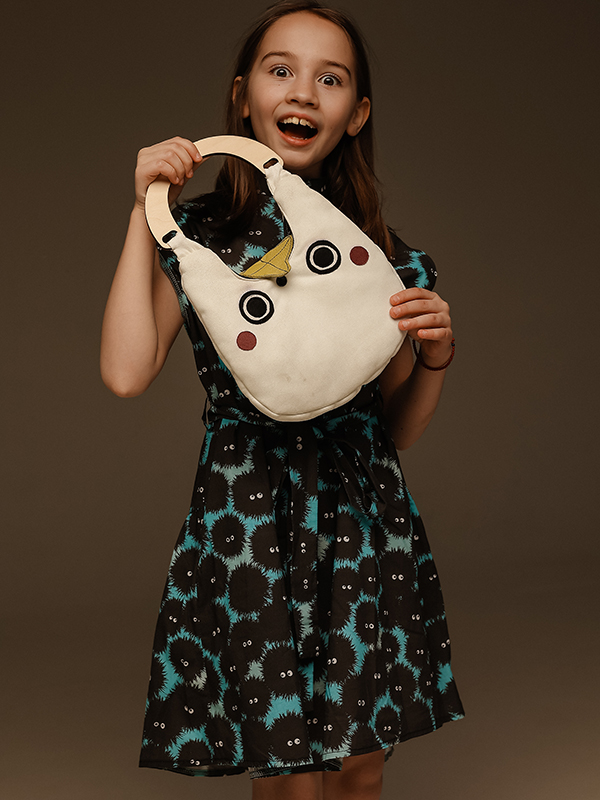 Бирюзовое детское платье-кейп "Чернушки" по мотивам произведений Хаяо Миядзаки