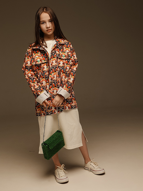 Оранжевая детская джинсовая куртка для девочек с аниме-принтом в уличном стиле