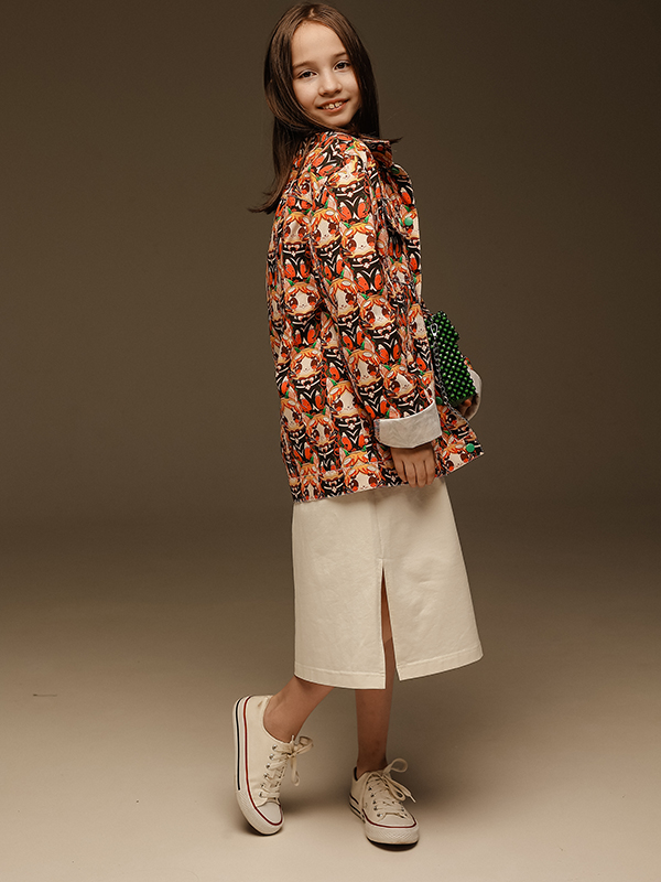 Оранжевая детская джинсовая куртка для девочек с аниме-принтом в уличном стиле