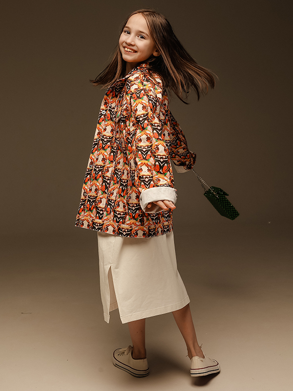 Оранжевая детская джинсовая куртка для девочек с аниме-принтом в уличном стиле