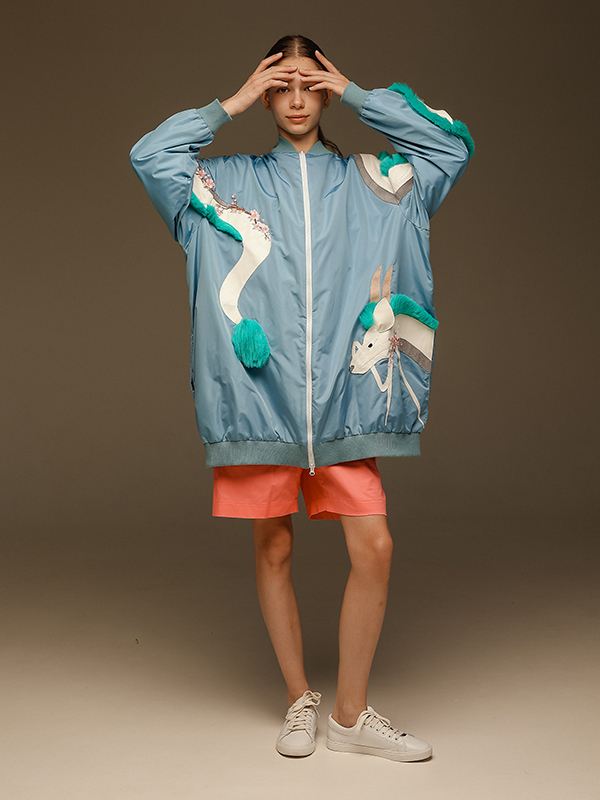 Голубая куртка-бомбер с драконом Хаку - Унесенные призраками