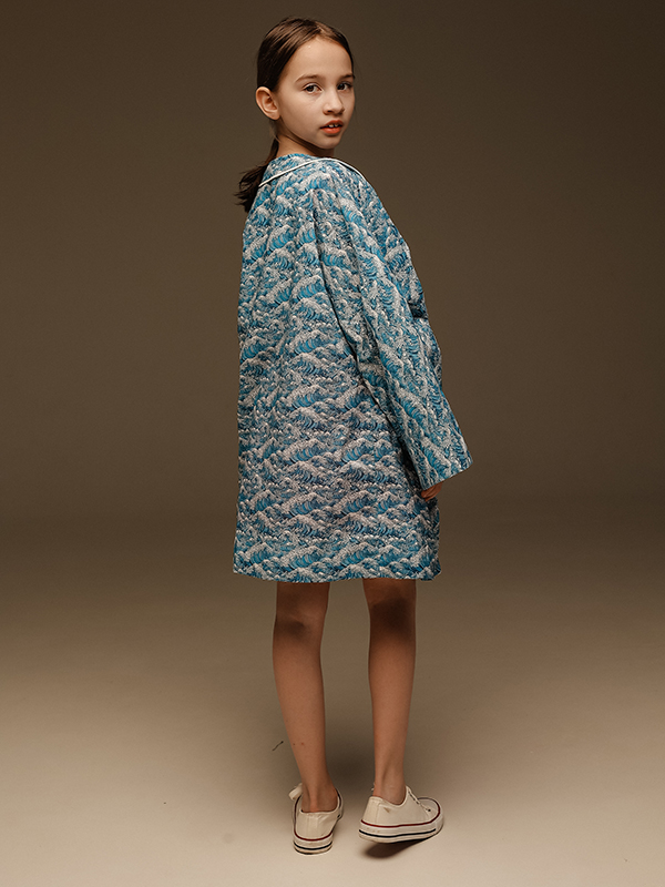 Голубая принтованная хлопковая накидка-хаори "Море"