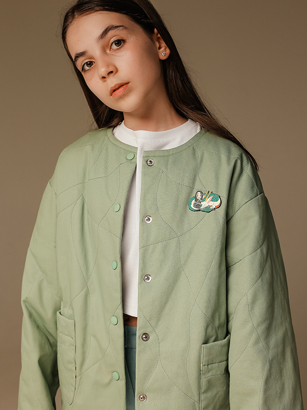 Фисташковая стеганая джинсовая куртка "Лес"