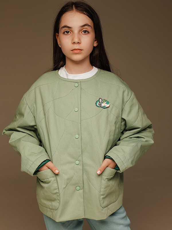 Фисташковая стеганая джинсовая куртка "Лес"