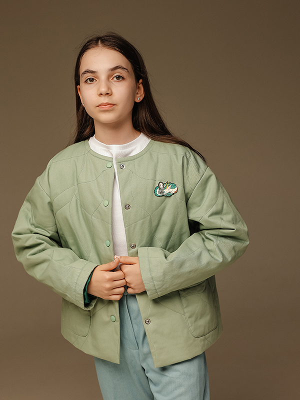 Фисташковая стеганая джинсовая куртка "Лес"