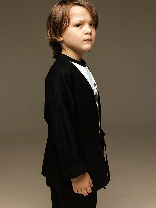 Черный костюм-кимоно из льна на мальчика