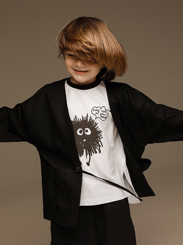 Черный костюм-кимоно из льна на мальчика