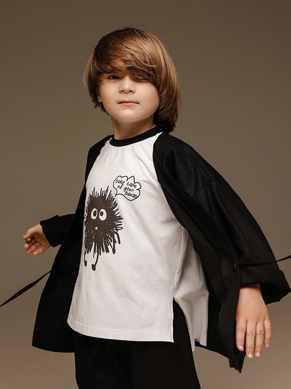 Черный костюм-кимоно из льна на мальчика