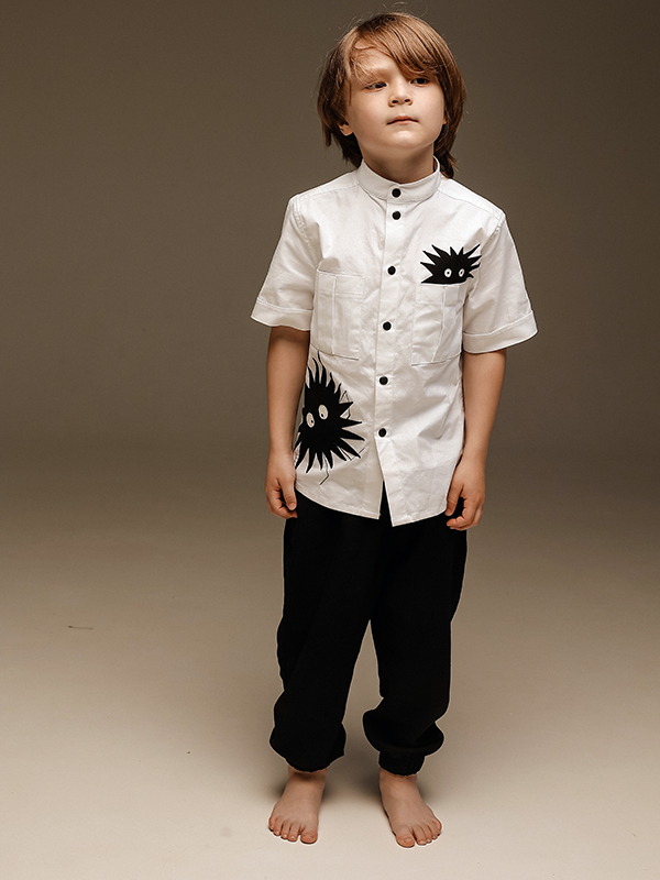 Белая детская рубашка с воротником-стойкой "Чернушки"