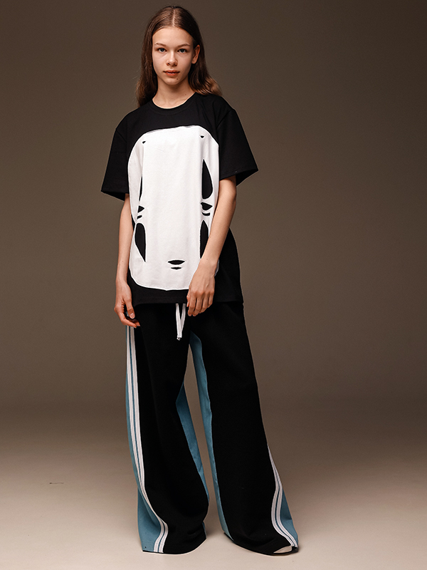 Широкие комбинированные подростковые джинсы с лампасами для девочки