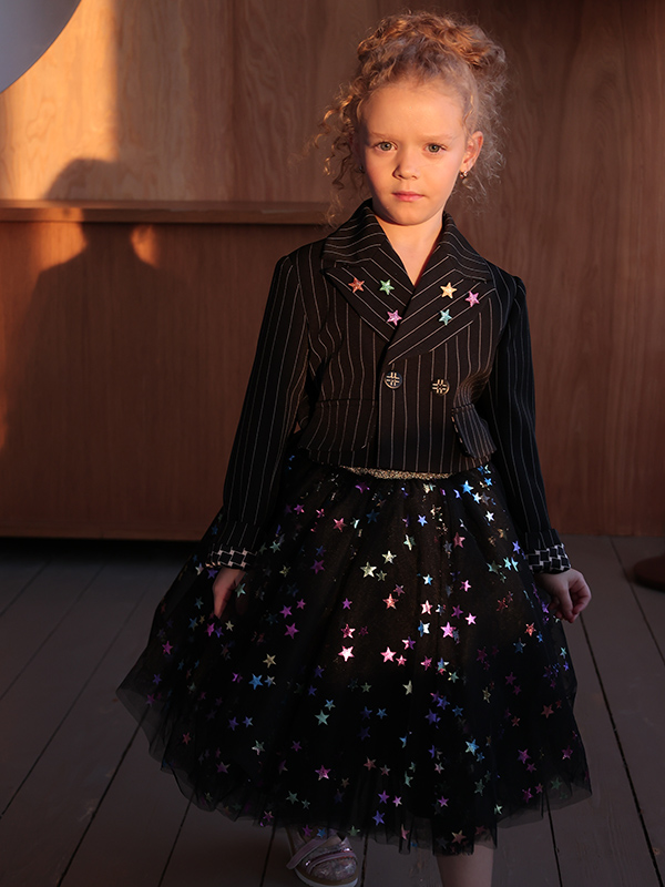 Нарядная детская юбка из фатина со звездами