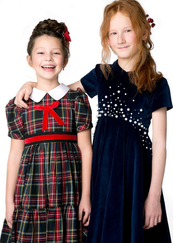 Платье синее бархатное детское