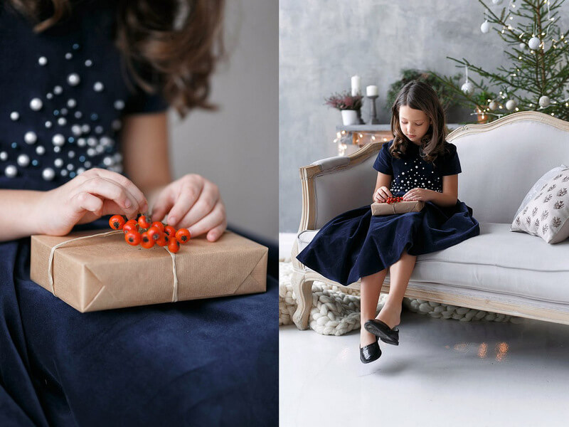 Платье синее бархатное детское