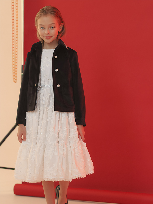 Нарядный черный бархатный детский жакет для девочки