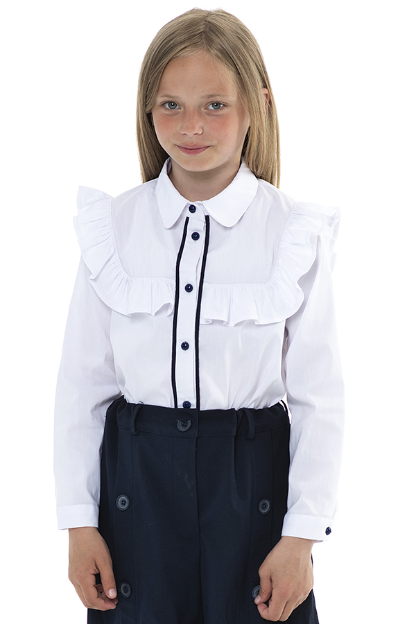 Хлопковая белая школьная блузка с воланом на лифе