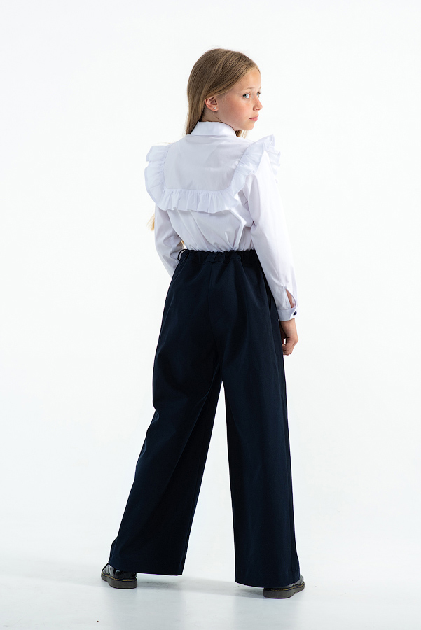 Хлопковая белая школьная блузка с воланом на лифе