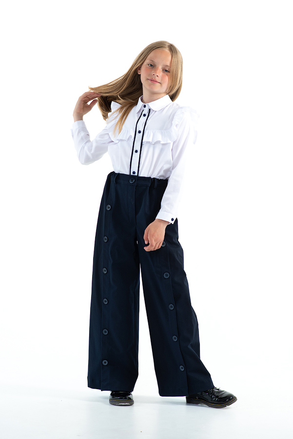 Хлопковая белая школьная блузка с воланом на лифе