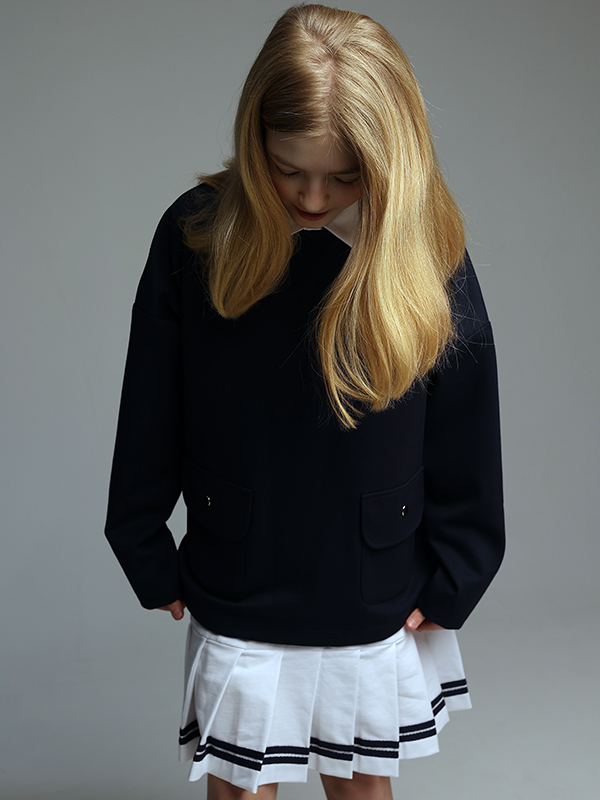 Темно-синий школьный лонгслив из джерси на девочку