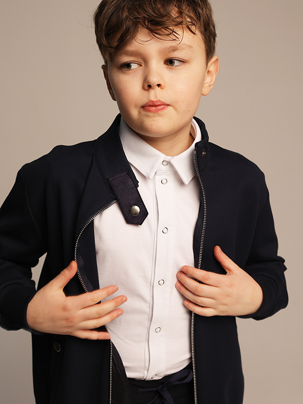 Синий школьный бомбер из джерси на молнии на мальчика