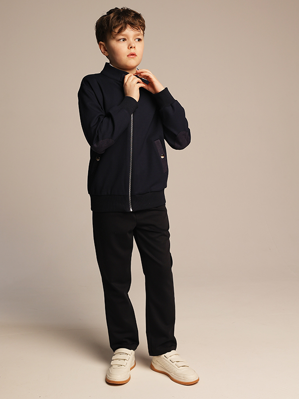 Синий школьный бомбер из джерси на молнии на мальчика