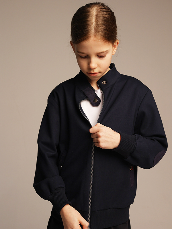 Синий школьный бомбер из джерси на молнии на девочку