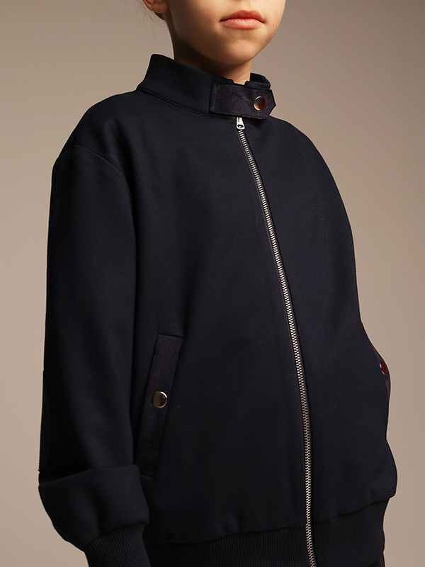 Синий школьный бомбер из джерси на молнии на девочку