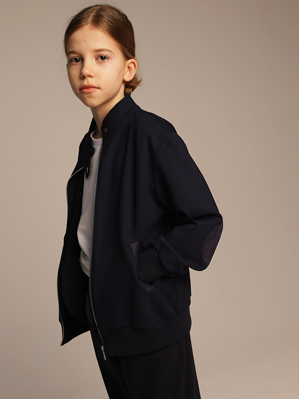 Синий школьный бомбер из джерси на молнии на девочку