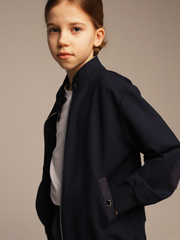 Синий школьный бомбер из джерси на молнии на девочку