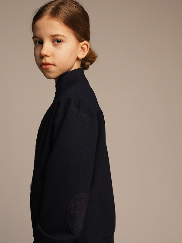 Синий школьный бомбер из джерси на молнии на девочку