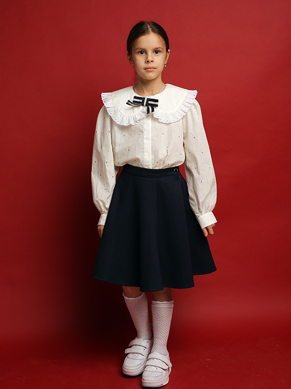 Синяя школьная юбка-солнце из джерси на девочку