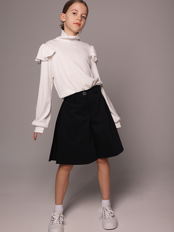 Расклешенная синяя школьная шорты-юбка на девочку