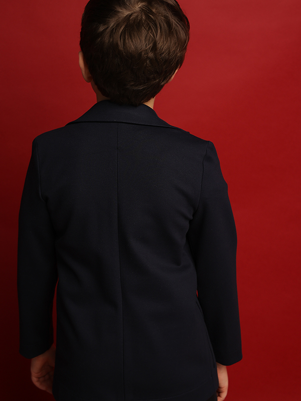 Нарядный синий школьный пиджак-кардиган на мальчика с регулирующейся застежкой