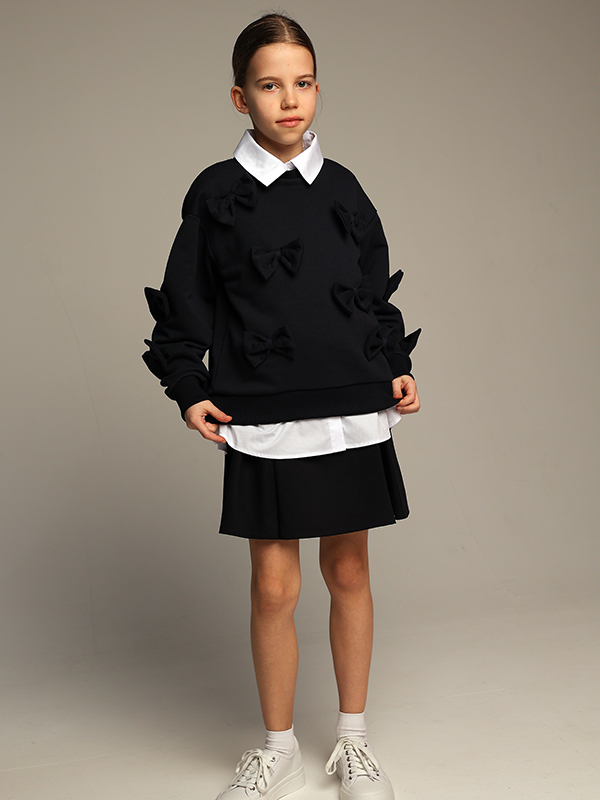 Синий школьный свитшот с бантами на девочку