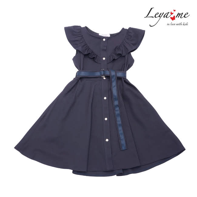 Синий школьный сарафан с воланом на лифе с планкой